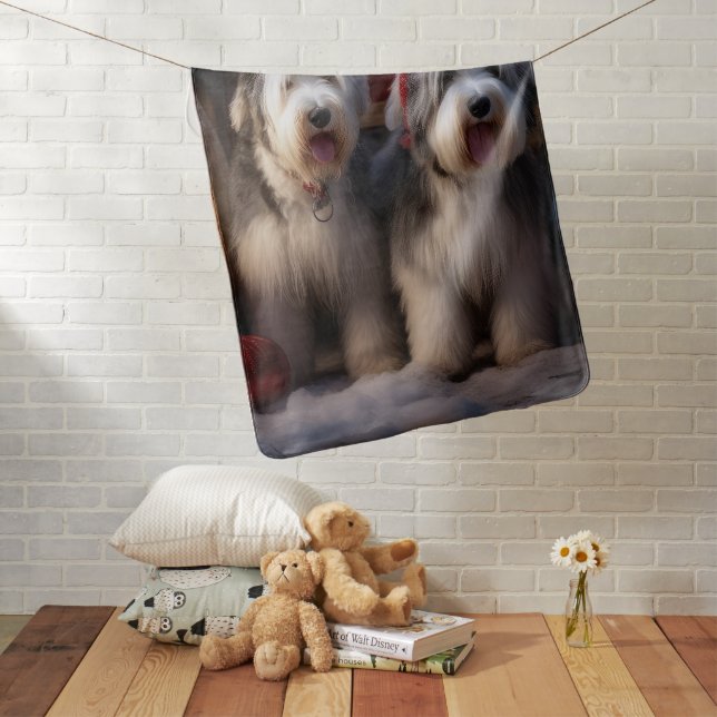 Old English Sheepdog Snowy Sleigh Christmas Decor  Baby Blanket (In Situ)