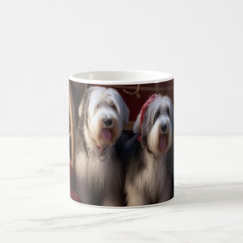 Old English Sheepdog Snowy Sleigh Christmas Decor  Coffee Mug