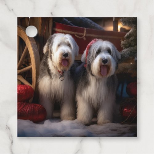 Old English Sheepdog Snowy Sleigh Christmas Decor  Favor Tags