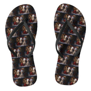 Old English Sheepdog Snowy Sleigh Christmas Decor Flip Flops