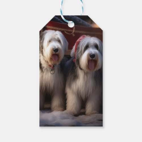 Old English Sheepdog Snowy Sleigh Christmas Decor  Gift Tags