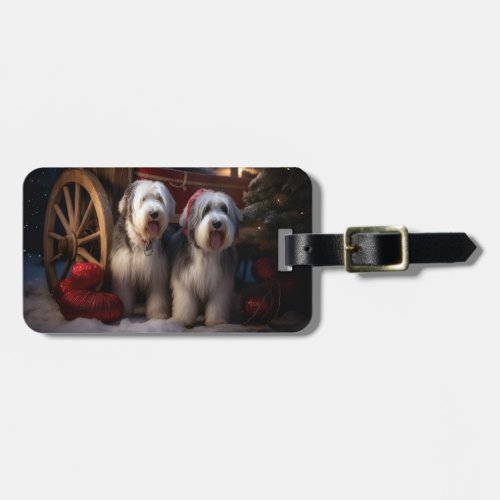 Old English Sheepdog Snowy Sleigh Christmas Decor  Luggage Tag