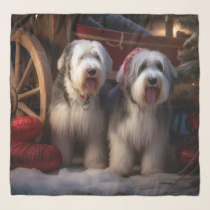 Old English Sheepdog Snowy Sleigh Christmas Decor Scarf