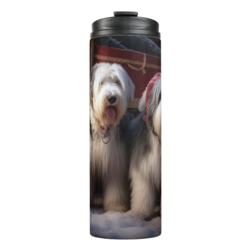 Old English Sheepdog Snowy Sleigh Christmas Decor  Thermal Tumbler