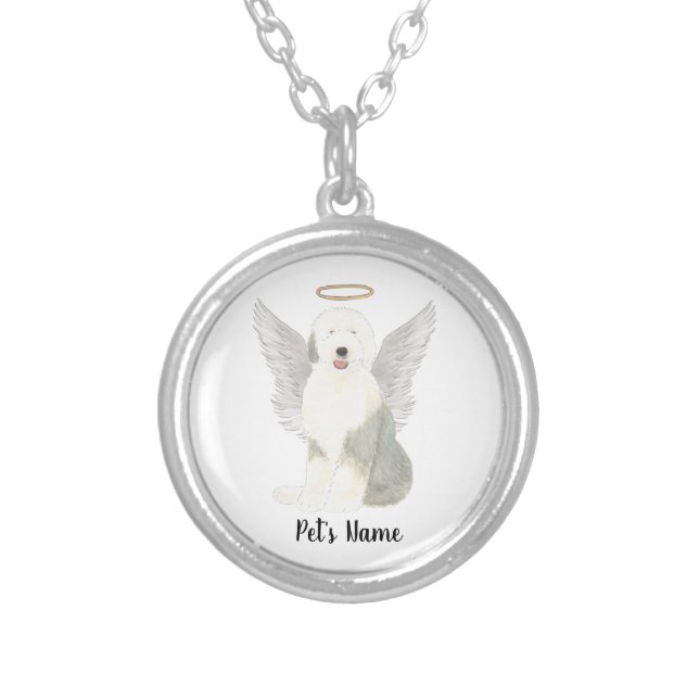 Old English Sheepdog Sympathy Memorial Silver Plated Necklace (Front)