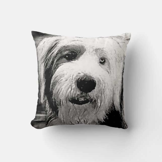 Old English Sheepdog Throw Pillow (Front)