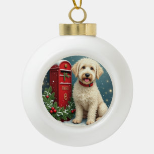 Old English Sheepdog Vintage Christmas Postcard Ceramic Ball Christmas Ornament