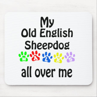 Old English Sheepdog Walks Design Mouse Pad