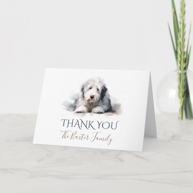 Old English Sheepdog Watercolor Thank You Card (Front)