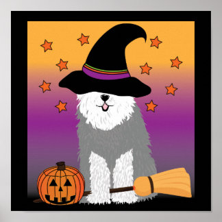Old English Sheepdog Witch Poster