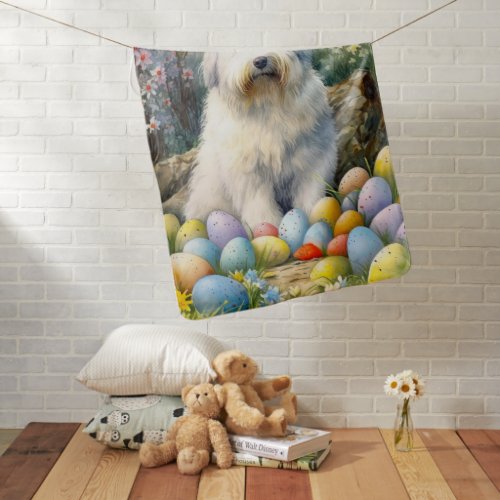 Old English Sheepdog with Easter Eggs Holiday Baby Blanket