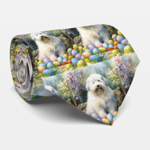 Old English Sheepdog with Easter Eggs Holiday Neck Tie
