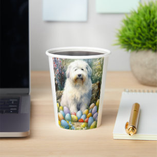 Old English Sheepdog with Easter Eggs Holiday Paper Cups