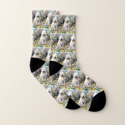 Old English Sheepdog with Easter Eggs Holiday Socks