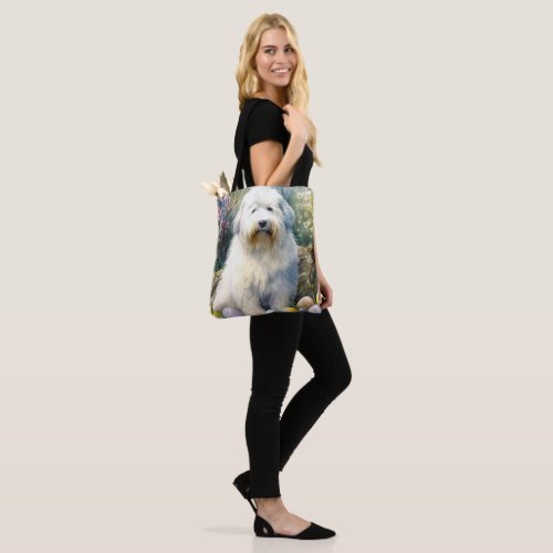 Old English Sheepdog with Easter Eggs Holiday Tote Bag