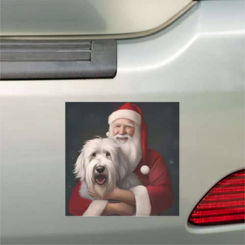Old English Sheepdog With Santa Claus Festive Car Magnet