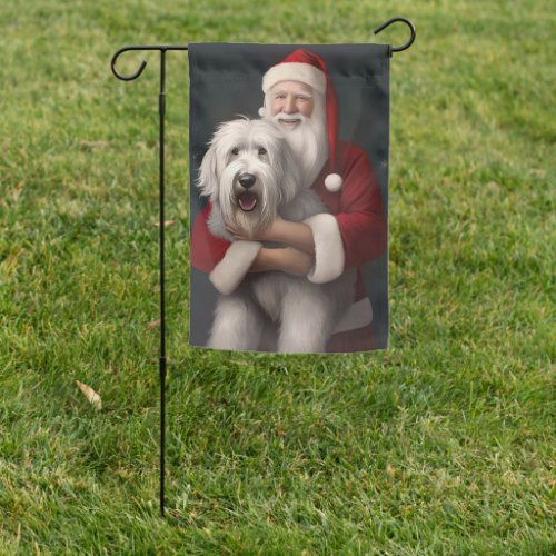 Old English Sheepdog With Santa Claus Festive Garden Flag