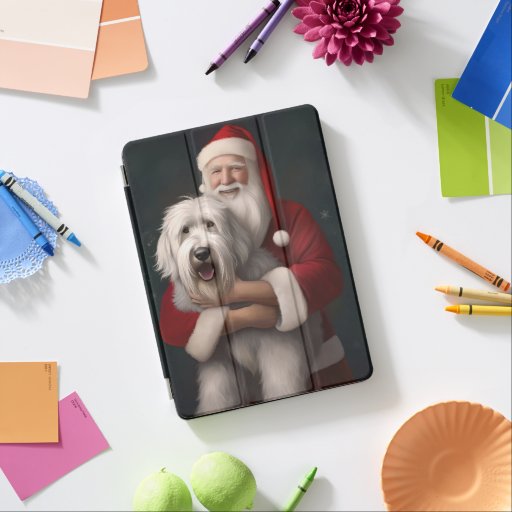 Old English Sheepdog With Santa Claus Festive iPad Air Cover