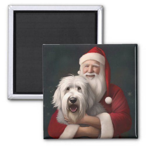 Old English Sheepdog With Santa Claus Festive Magnet