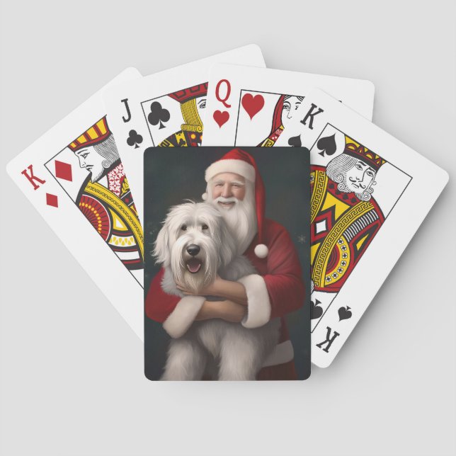 Old English Sheepdog With Santa Claus Festive Poker Cards (Back)