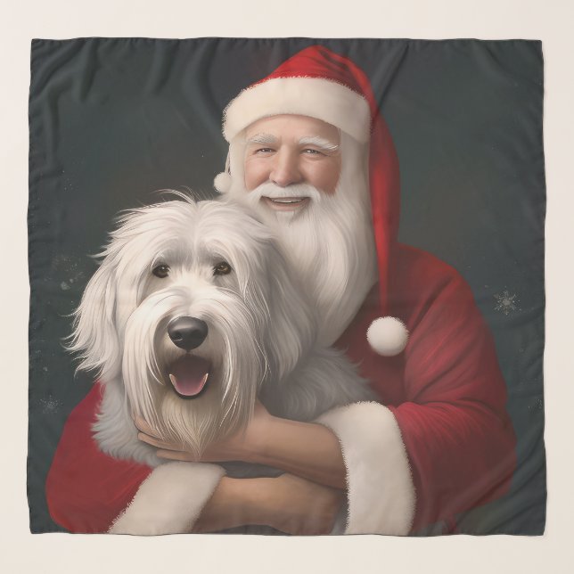 Old English Sheepdog With Santa Claus Festive Scarf (Front)