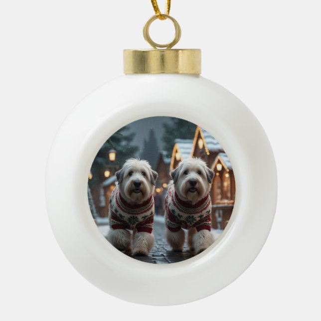 Old English Sheepdogs Christmas Snow Holiday Ceramic Ball Christmas Ornament (Front)