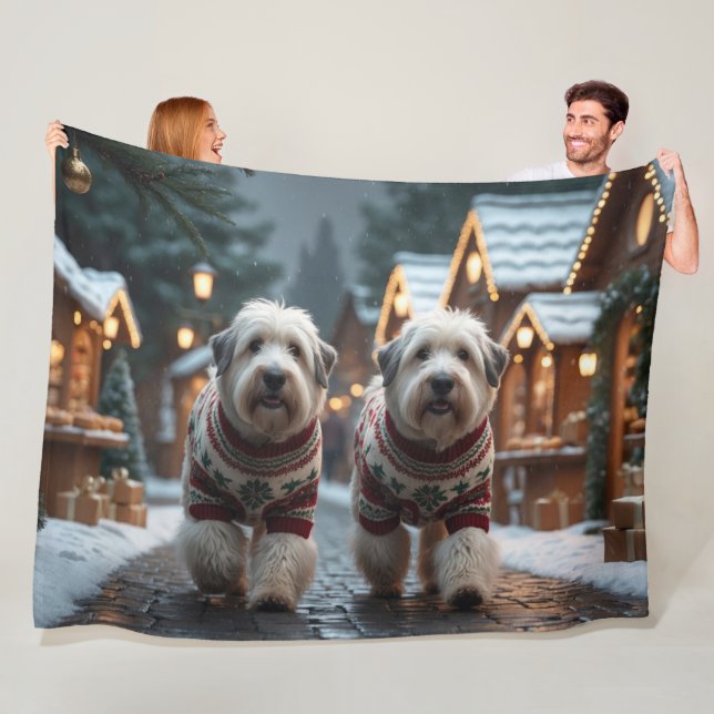 Old English Sheepdogs Christmas Snow Holiday Fleece Blanket (In Situ)
