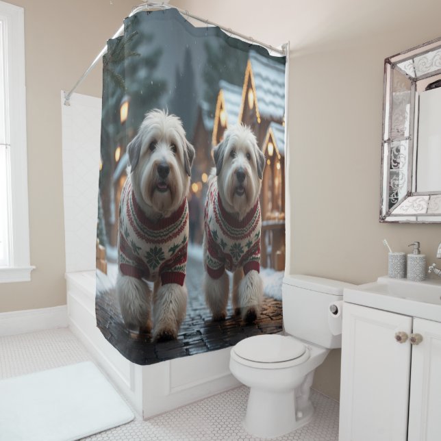 Old English Sheepdogs Christmas Snow Holiday Shower Curtain (In Situ)