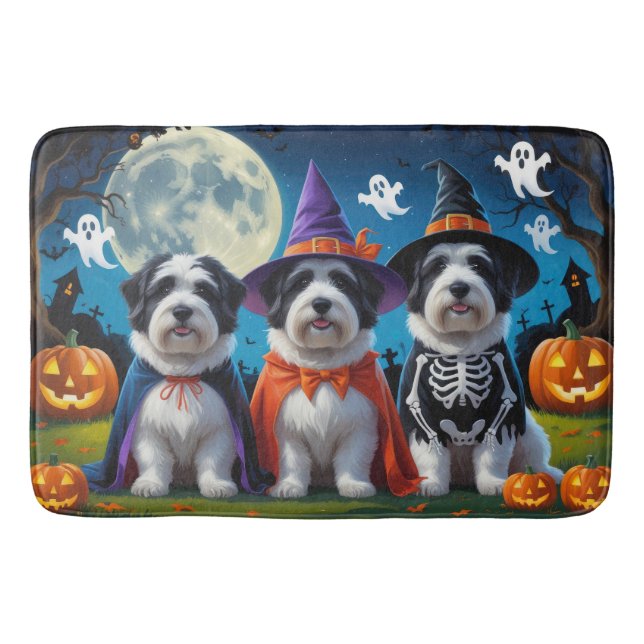Old English Sheepdogs Pumpkin Halloween Funny Bath Mat (Front)