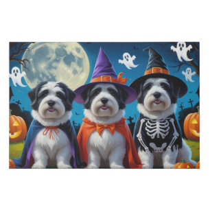 Old English Sheepdogs Pumpkin Halloween Funny Faux Canvas Print