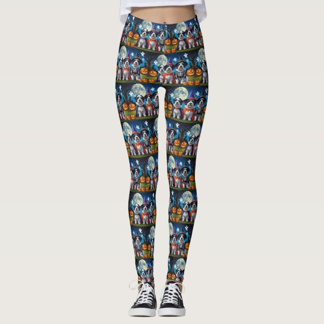 Old English Sheepdogs Pumpkin Halloween Funny Leggings (Front)