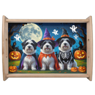 Old English Sheepdogs Pumpkin Halloween Funny Serving Tray
