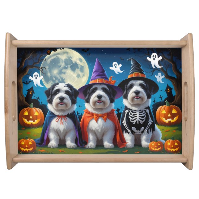 Old English Sheepdogs Pumpkin Halloween Funny Serving Tray (Front)