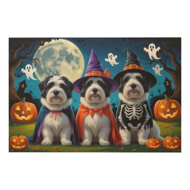 Old English Sheepdogs Pumpkin Halloween Funny Wood Wall Art (Front)