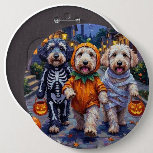 Old English Sheepdogs Trick-or-Treating Halloween  Button (Front & Back)