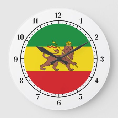 Old Ethiopian Flag Large Clock