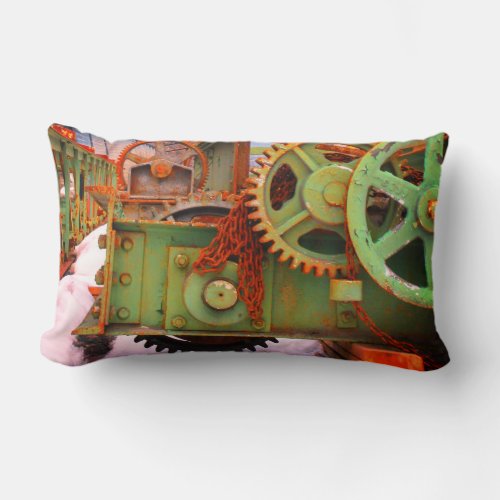 Old Factory Machinery Gears Wheels Vieux Hull Lumbar Pillow