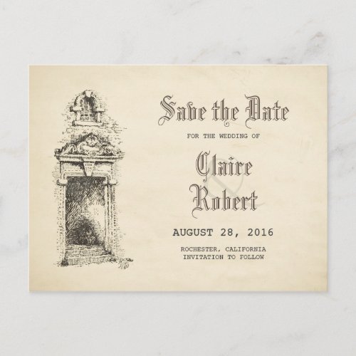Old Fairy Tale Vintage Save the Date Announcement Postcard - Vintage fairytale fireplace old save the date postcards