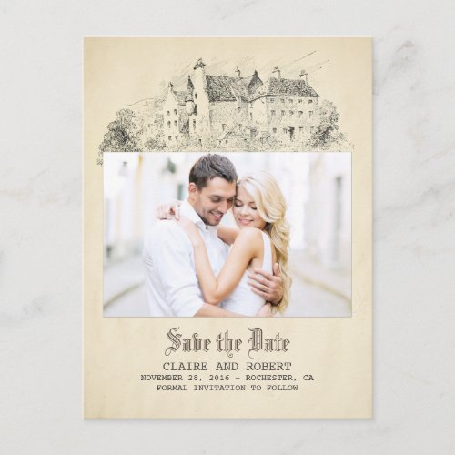 Old Fairytale Castle Photo Save the Date Announcement Postcard - Fairy tale wedding photo save the date postcards