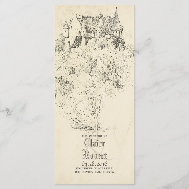 Old Fairytale Castle Wedding Programs (Front)