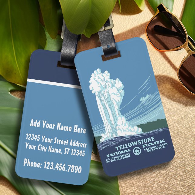 Old  Faithful and Yellowstone National Park Luggage Tag (Personalized luggage tag - Old Faithful - Yellowstone National Park)