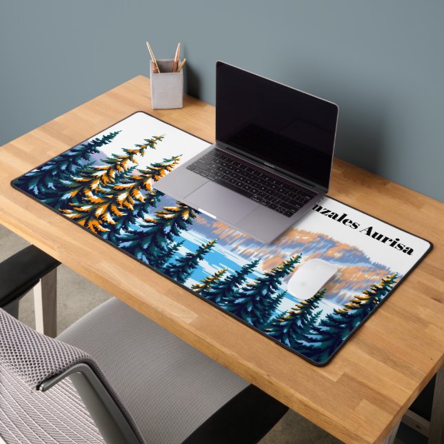 Old Faithful Geyser Winter Yellowstone Desk Mat (Office 2)