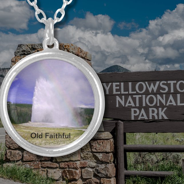 Old Faithful in Yellowstone National Park Round Silver Plated Necklace (Old Faithful in Yellowstone National Park Round Silver Plated Necklace)