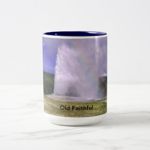 Old Faithful in Yellowstone National Park Two-Tone Coffee Mug