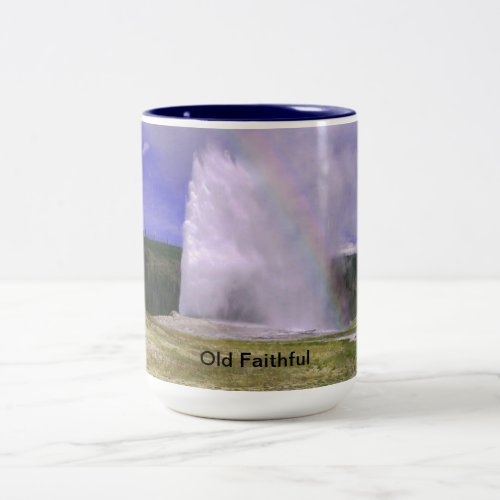 Old Faithful in Yellowstone National Park Two_Tone Coffee Mug