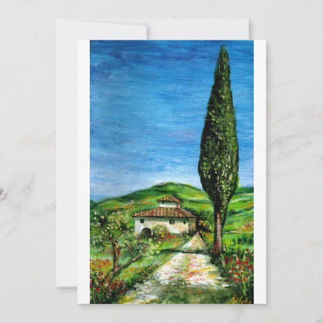 OLD FARM HOUSE IN CHIANTI, blue green red white Invitation (Front)