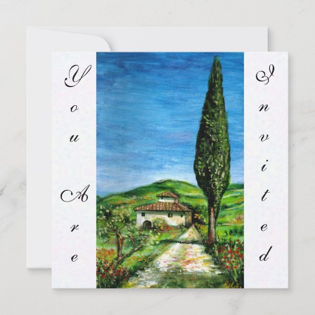OLD FARM HOUSE IN CHIANTI, blue green red white Invitation (Front)