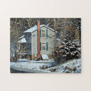Old Farm House With Root Cellar Winter Scene Jigsaw Puzzle