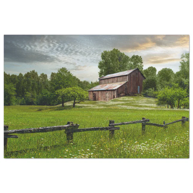 Old Farm Rustic Barn Medow Decoupage Tissue Paper | Zazzle