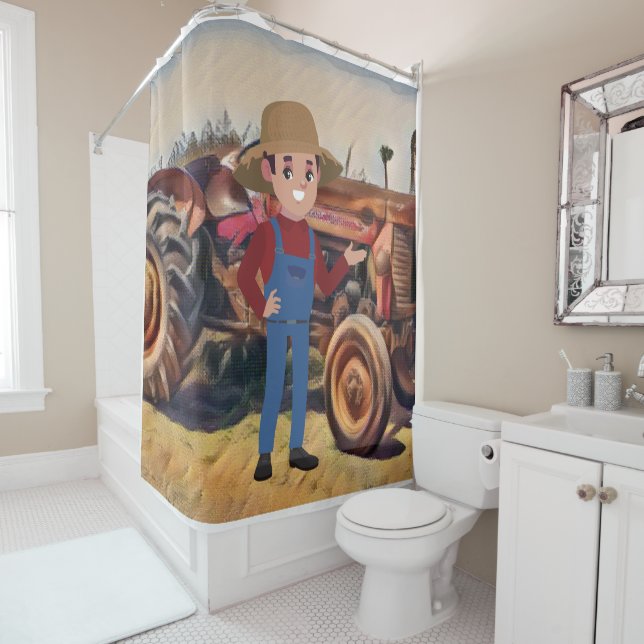 old farm tractor and a farmer   shower curtain (In Situ)